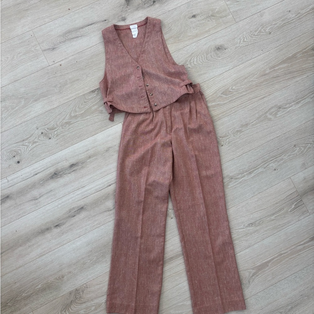 The Red Eye vintage 70s fall rust suit set with vest and flare pants